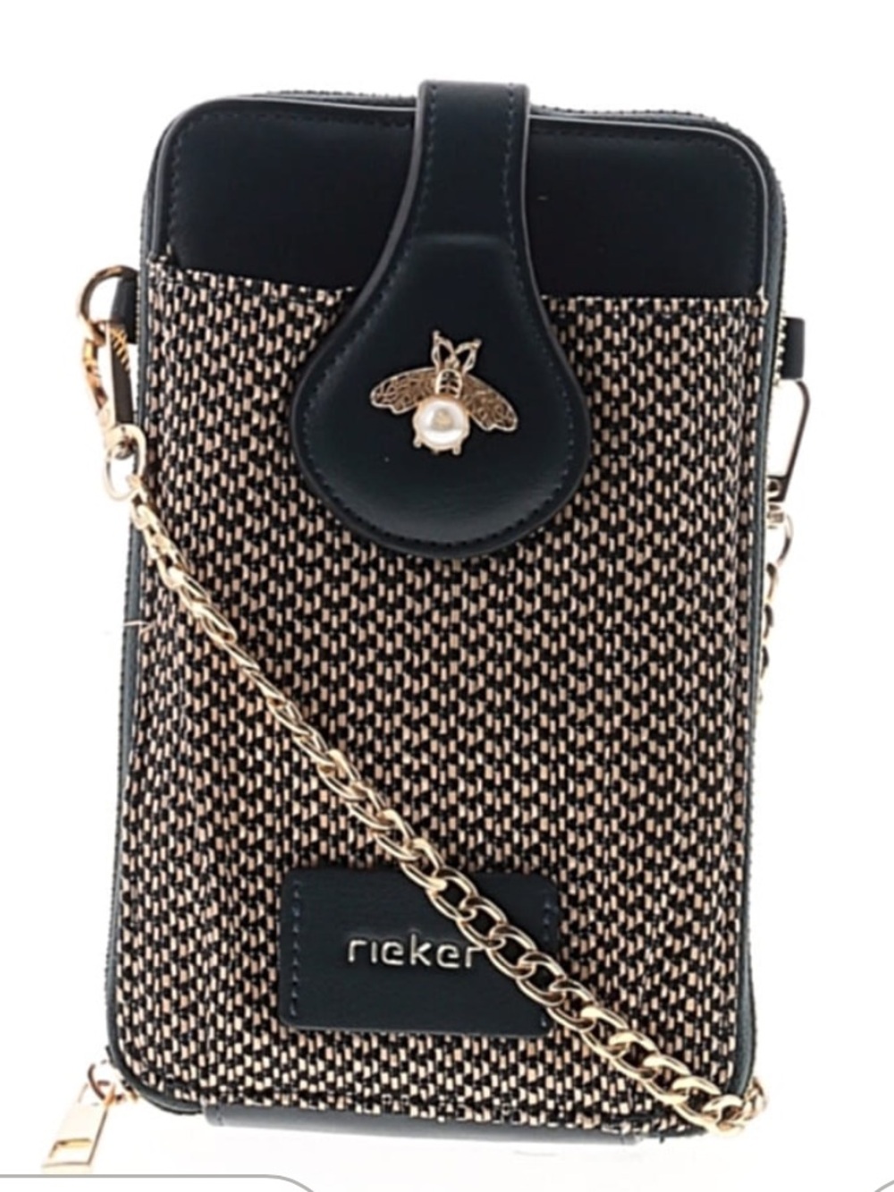 Rieker Black & Teal Star-Print Crossbody Phone Bag